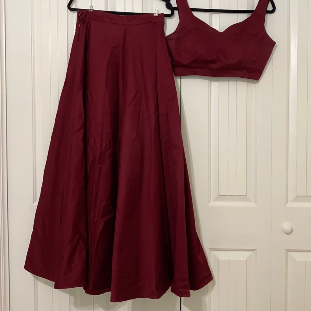 Maroon Two Piece Prom Dress